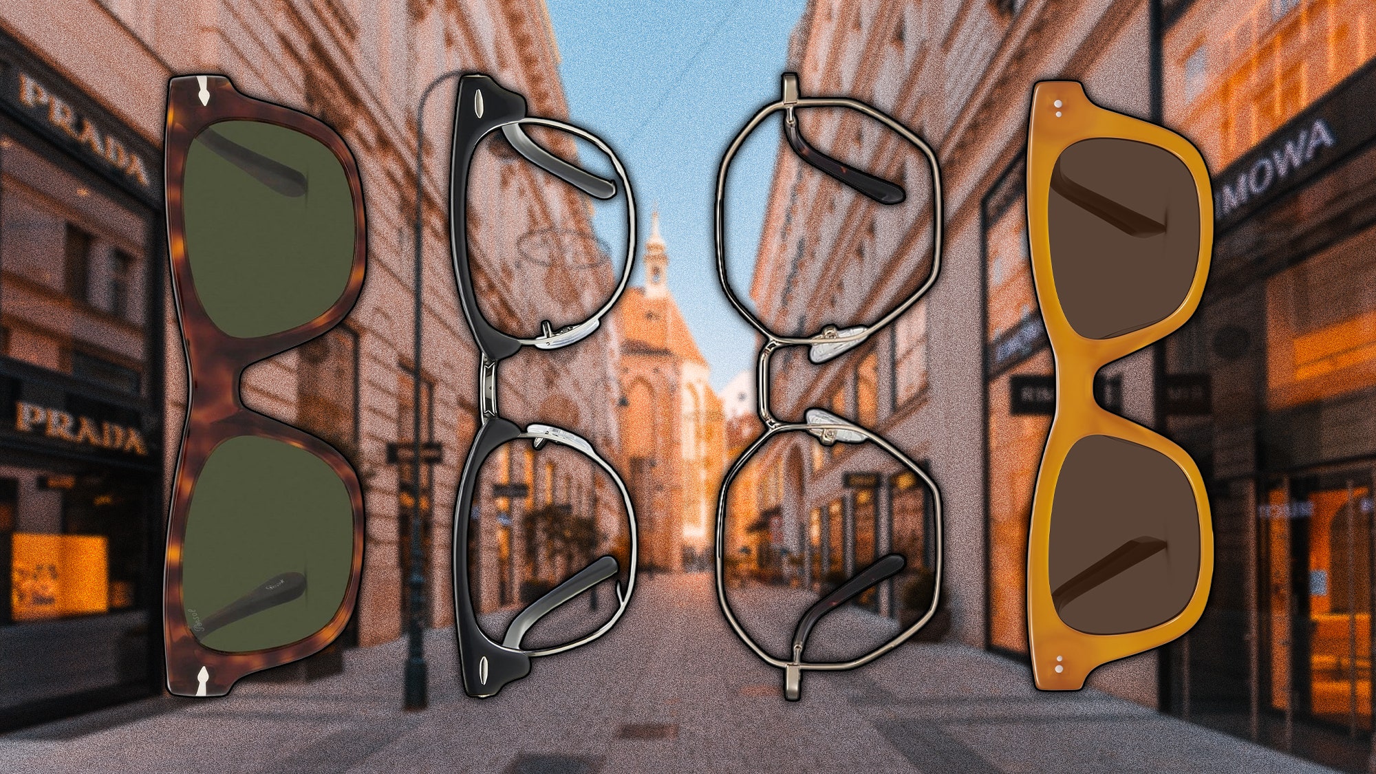 eyeglasses over an urban background