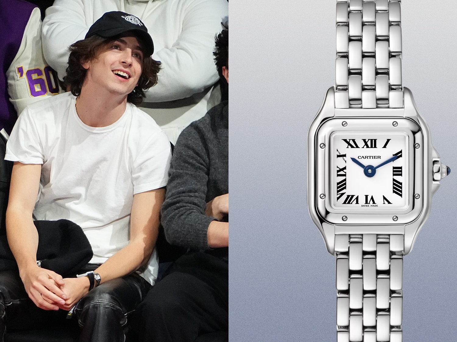 Timothée Chalamet Popped Up Courtside in a Delightfully Tiny Cartier Watch